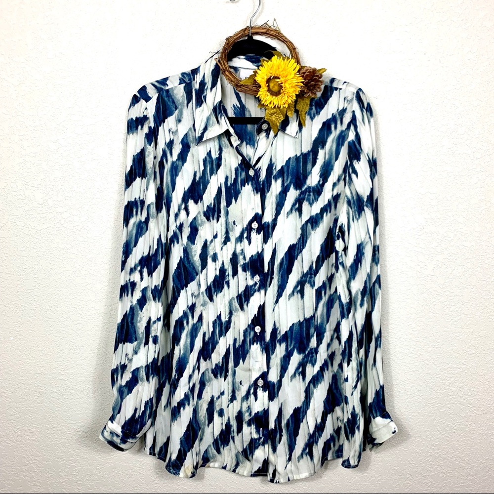 CAbi Abstract Watercolor Pleat Blouse